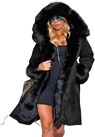 Aox Women Fashion Winter Coat with Faux Fur Hood Thicken Warm Casual Plus Size Outdoor Jacket Parka