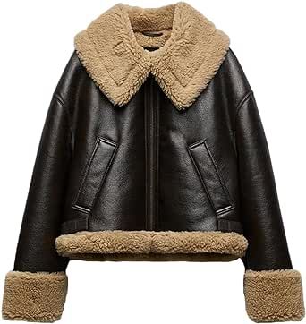 LY VAREY LIN Women Faux Leather Jacket with Faux Fur Lining Warm Winter Biker Coat
