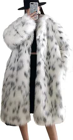 CHARTOU Women's Luxury Fluffy Faux Fur Leopard Open Front Cardigan Long Coat Outwear