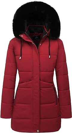 MOERDENG Women's Winter Puffer Coat Thicken Fleece Lined Down Jacket Waterproof Faux Fur Detachable Hooded Parka