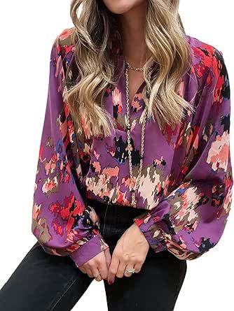 BTFBM Women's Casual Boho Blouse Tops Abstract Print V Neck Lantern Long Sleeve 2023 Summer Spring Loose Blouses Shirts